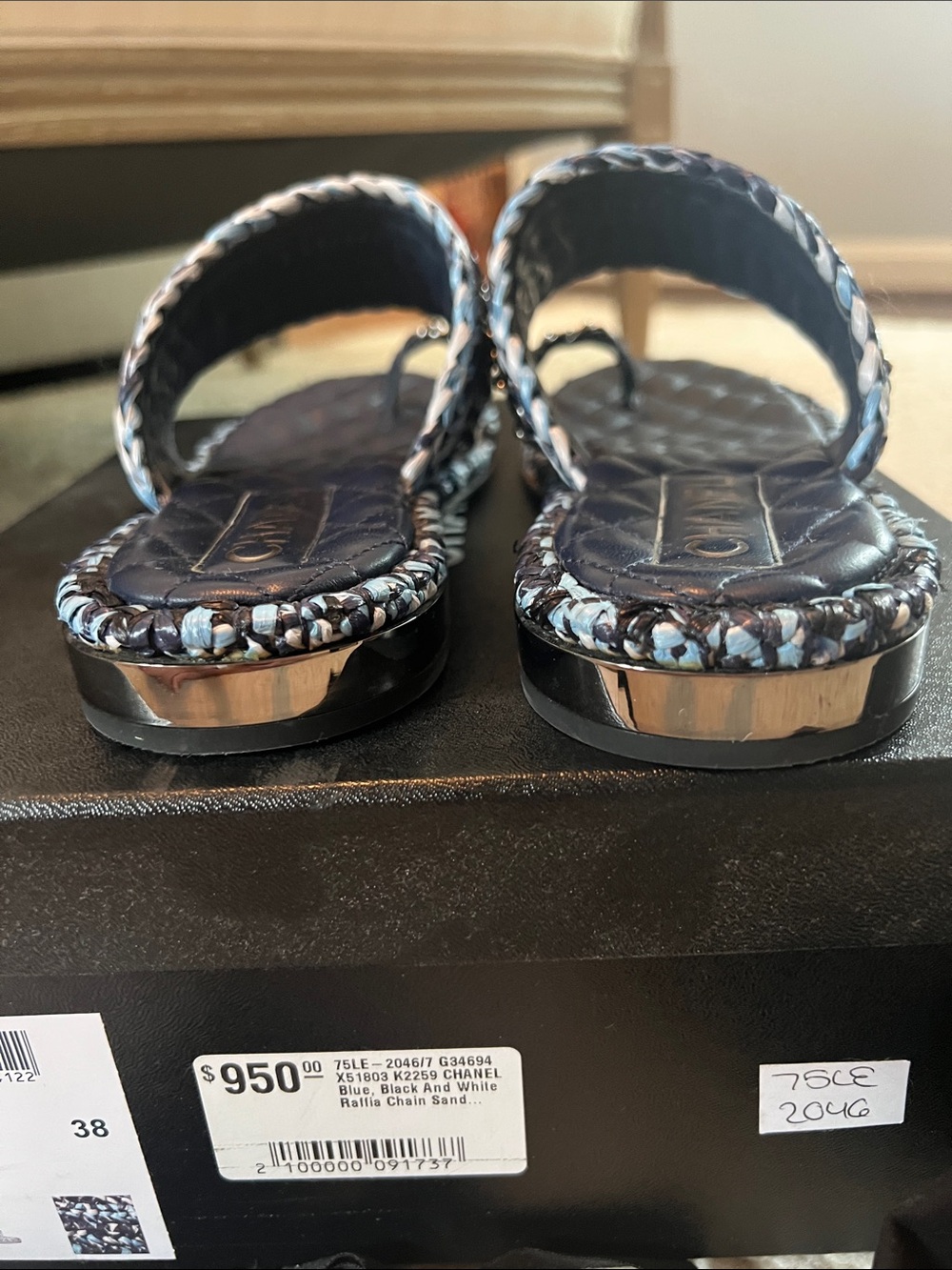 CHANEL rare shades of blue raffia sandal size 38 CC logo details - Picture 5 of 6
